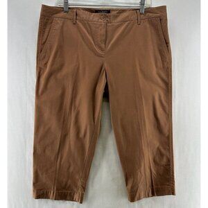 Talbots Pants Size 16P Signature Capri Flat Front Twill Stretch Cotton Brown